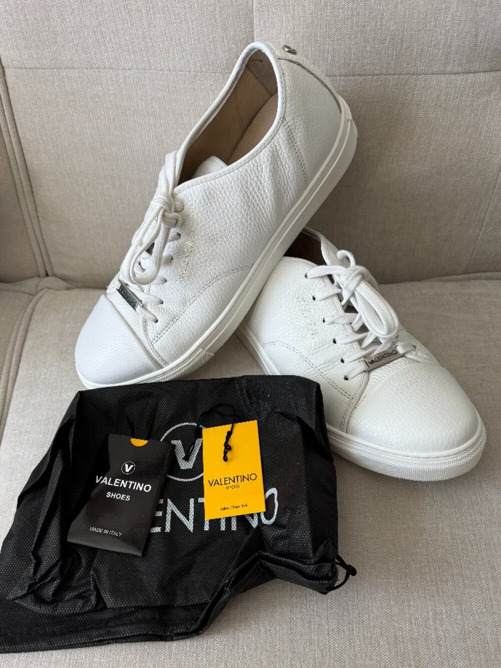 No Box - Valentino Bill White Calf Skin Sneakers - Size 11US